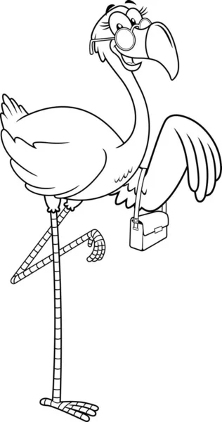 Black White Flamingo Bird Cartoon Character Waving Raster Illustration Isolated — Stock Vector
