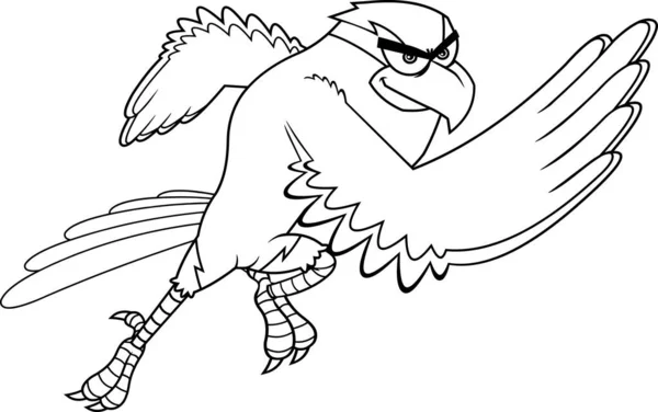 Black White Hawk Bird Cartoon Character Running Rastrová Ilustrace Izolovaná — Stockový vektor