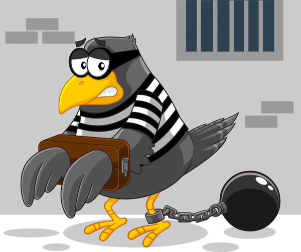 Traurige Jail Bird Cartoon Figur Raster Illustration Mit Knast Hintergrund — Stockvektor