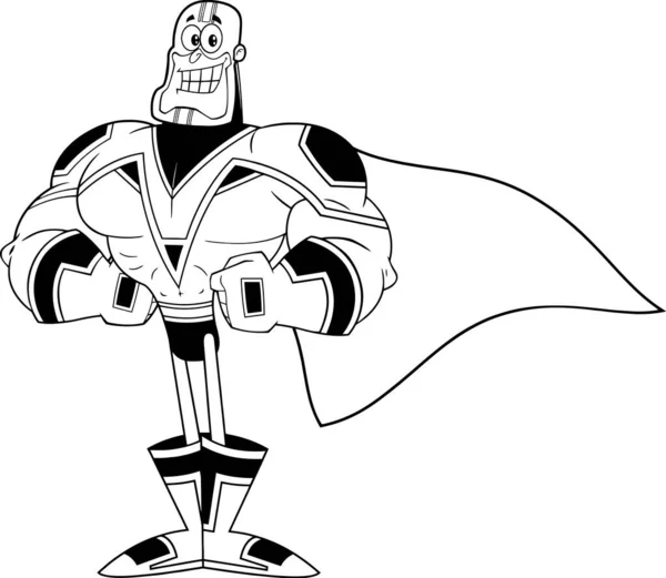 Personaje Dibujos Animados Super Héroe Blanco Negro Ilustración Trama Aislada — Vector de stock