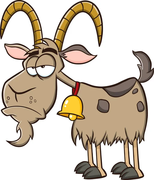 Grumpy Goat Cartoon Mascotte Personage Een Weiland Raster Illustratie Met — Stockvector