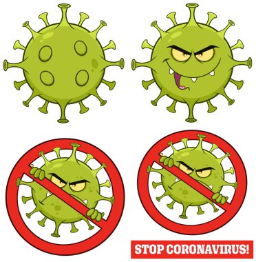 Coronavirus (COVID-19) Cartoon Character of Pathogenic Bacteria Design Set 2. Raster Collection Isolated On White Background clipart