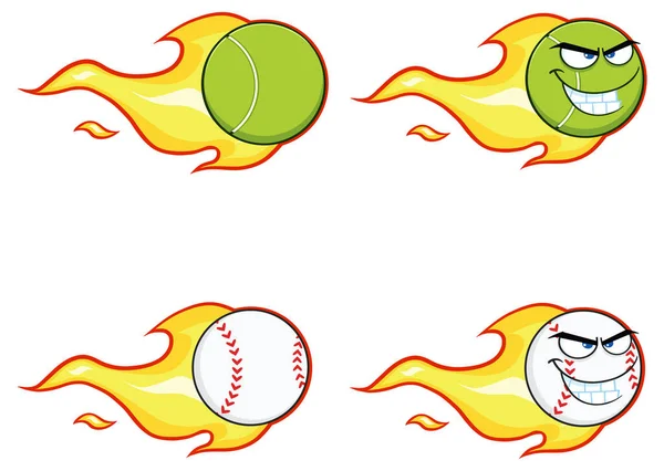 Cartoon Baseball Ball Trail Flames Векторна Колекція — стоковий вектор