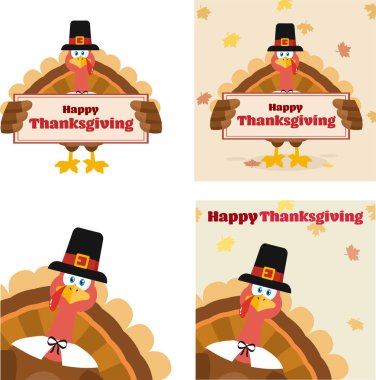 Turkey Bird çizgi film karakteri düz dizayn. Raster Koleksiyonu Beyaz Arkaplanda İzole Edildi 