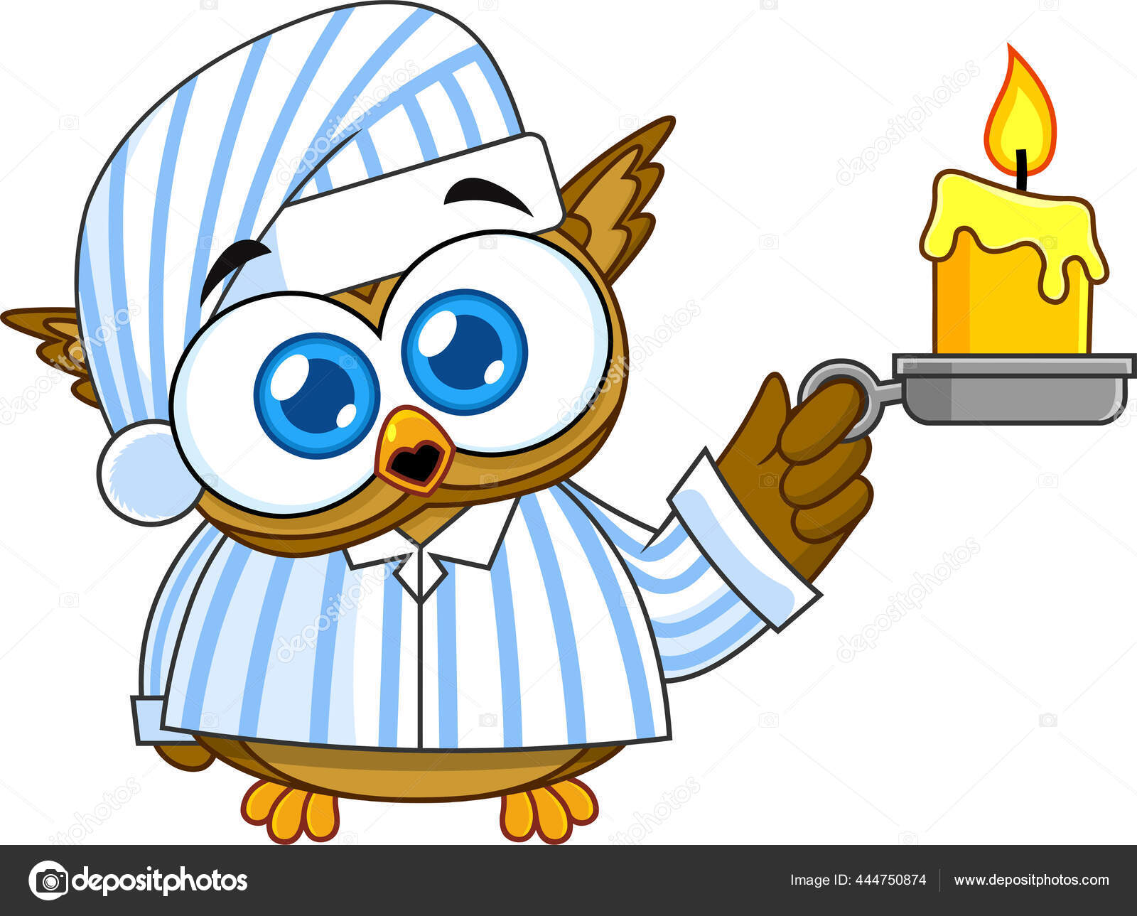 Baby Owl Cute Cartoon Character Pajamas Holding Candle Dalam Bahasa Stok Vektor HitToon 444750874