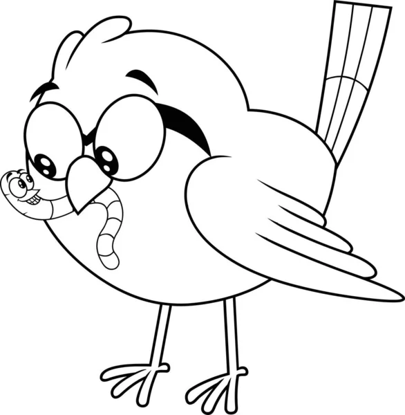 概要ビーチでワームを持つ初期の鳥かわいい漫画のキャラクター 白い背景に孤立したラスターイラスト — ストックベクタ
