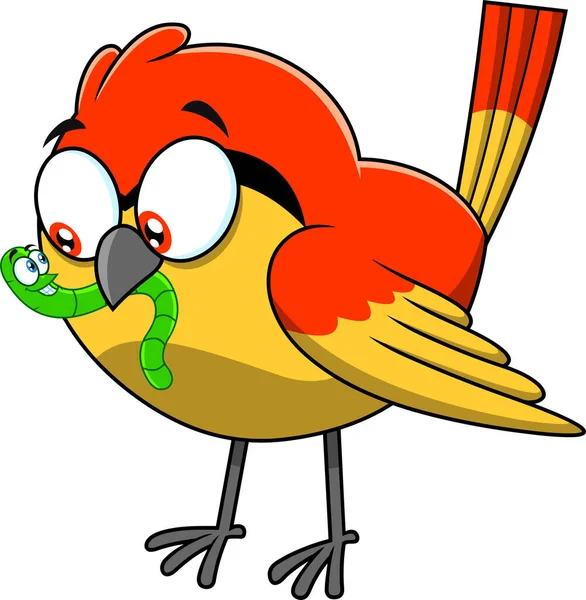 初期の鳥は そのくちばしにワームを持つかわいい漫画のキャラクター 白い背景に孤立したラスターイラスト — ストックベクタ