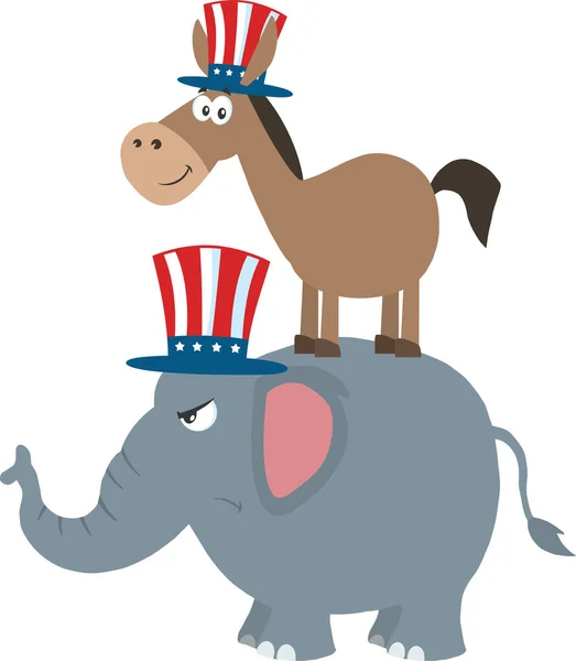 Ciuchino Sorridente Democratico Arrabbiato Elefante Repubblicano Vettoriale Illustrazione Piatto Design — Vettoriale Stock