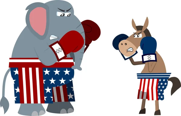 Elefante Republicano Burro Demócrata Boxeo Ilustración Vectorial Estilo Diseño Plano — Vector de stock