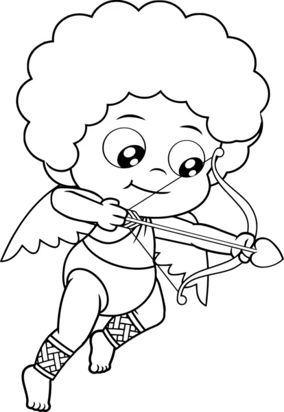 Delineato Bambino Cupido Cartone Animato Personaggio Sparatutto Frecce Cuore Illustrazione — Vettoriale Stock