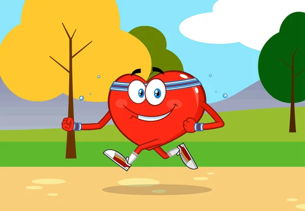 Coração Saudável Personagem Desenho Animado Jogging Park Ilustração Vetorial Com —  Vetores de Stock