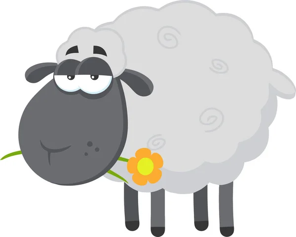 Black Sheep Cartoon Character Flower Vector Illustration Flat Design Isolated — Stock Vector