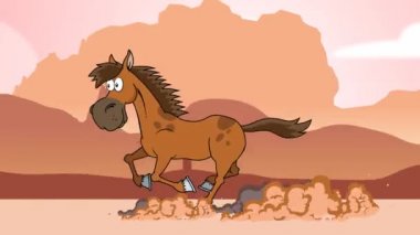 Koşan At çizgi filmi karakteri. 4K Animasyon Video Hareketi Arkaplan Grafikleri