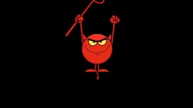 Kırmızı Şeytan Çizgi Filmi Emoji Karakteri elinde bir Pitchfork tutuyor. 4K Animasyon Video Hareketi Grafikleri Arkaplansız