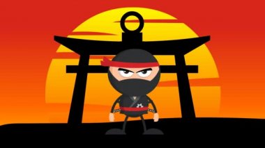 İki Katana 'lı Kızgın Ninja Savaşçısı Karakteri. Manzaralı 4K Canlandırma Video Hareketi Grafikleri