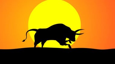 Siyah Boğa Silueti ile Öküz 'ün 2021 yılı. 4K Animasyon Video Hareketi Arkaplan ve Metin Grafikleri