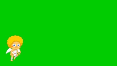 Bebek Aşk Tanrısı Karikatür Karakteri Vurucu Kalp Okları. Yeşil Ekran Arkaplanındaki 4K Canlandırma Video Hareketi Grafikleri