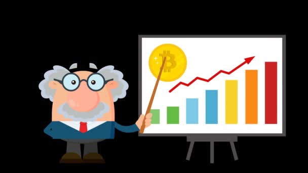 Professor Cientista Personagem Dos Desenhos Animados Com Ponteiro Discutindo Crescimento — Vídeo de Stock