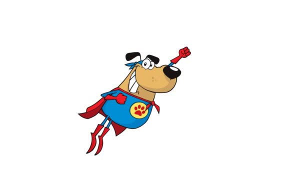 Super Hjälte Hund Tecknad Karaktär Flyger Animation Video Motion Graphics — Stockvideo