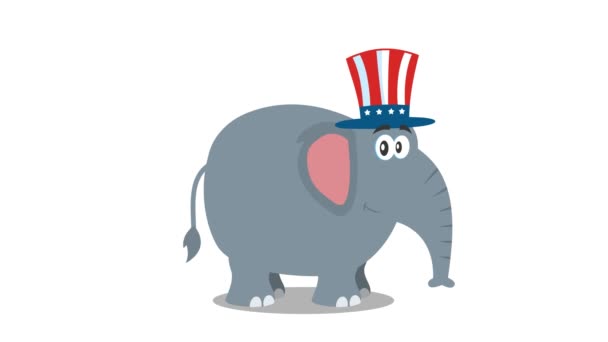 Republikeinse Olifant Stripfiguur Met Uncle Sam Hat Animatie Video Beweging — Stockvideo