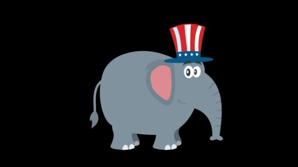 ハットおじさんと象の漫画のキャラクター 背景のない4Kアニメーションビデオモーショングラフィックス — ストック動画