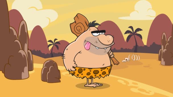 Caveman Cartoon Charakter Mit Keule Animation Video Motion Graphics Mit — Stockvideo