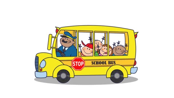 Scuolabus Con Bambini Felici Personaggi Dei Cartoni Animati Grafica Video — Video Stock