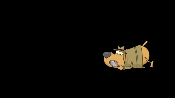 犬探偵拡大ガラスで手がかりを探しています 背景のない4Kアニメーションビデオモーショングラフィックス — ストック動画