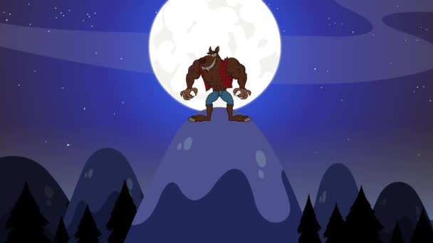 Angry Werewolf Cartoon Character Howling Moon Animation Video Motion Graphics — Stock Video