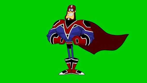 超级英雄卡通人物 绿色屏幕背景下的4K动画视频运动图形 — 图库视频影像