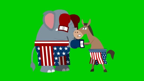 Elefante Republicano Burro Demócrata Boxeo Gráficos Movimiento Vídeo Animación Fondo — Vídeos de Stock