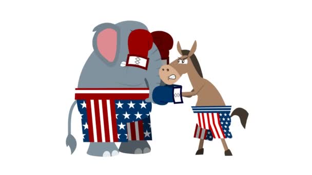 Elefante Republicano Burro Demócrata Boxeo Gráficos Movimiento Vídeo Animación Con — Vídeos de Stock