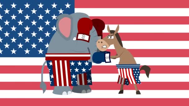 Elefante Republicano Burro Demócrata Boxeo Gráficos Movimiento Video Animación Con — Vídeos de Stock