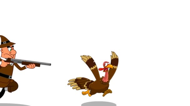 Pilgrim Chasing Turkey Cartoon Characters Animation Video Motion Graphics Фона — стоковое видео