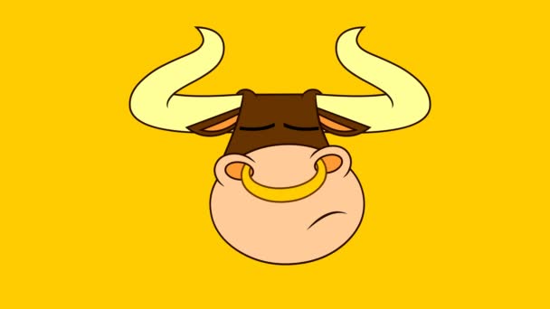 2021年ブルフェイス漫画のキャラクターと牛の年 背景を持つ4Kアニメーションビデオモーショングラフィックス — ストック動画