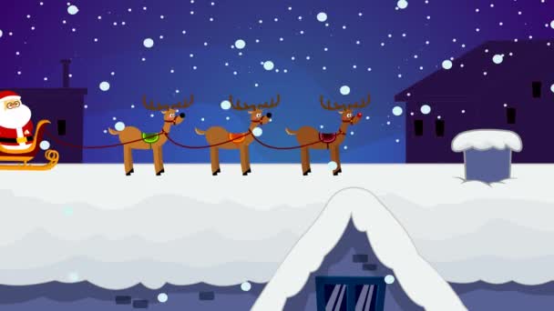 Санта Він Прибуває Заходить Мішком Через Трубу Animation Video Motion — стокове відео