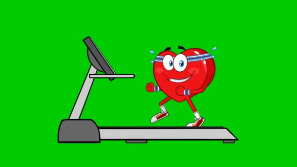 Gesundes Herz Cartoon Figur Läuft Auf Einem Laufband Animation Video — Stockvideo
