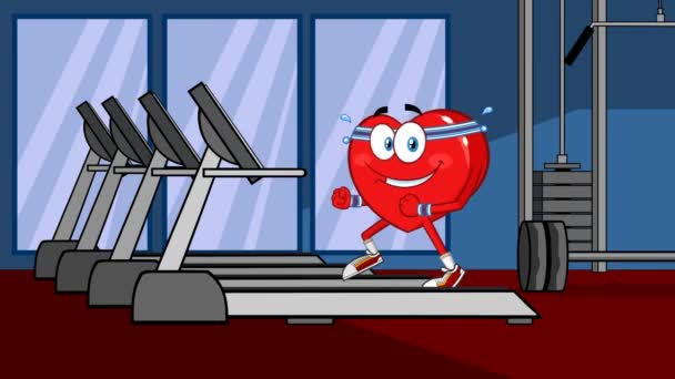 Zdravé Srdce Kreslený Postava Běží Běžeckém Pásu Animation Video Motion — Stock video
