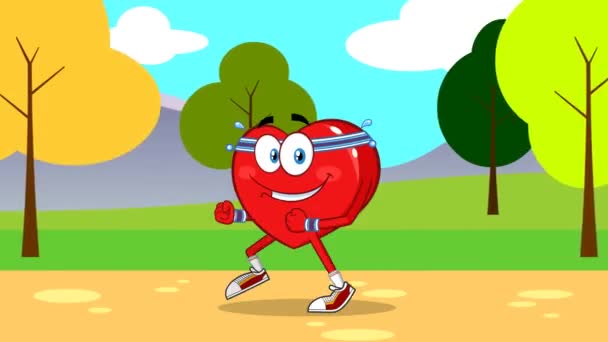 Healthy Heart Cartoon Character Jogging Park Animation Video Motion Graphics — Stock Video