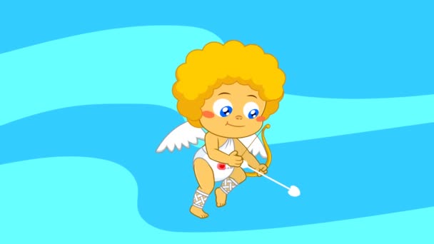 Bébé Cupidon Personnage Bande Dessinée Tirer Des Flèches Coeur Graphiques — Video