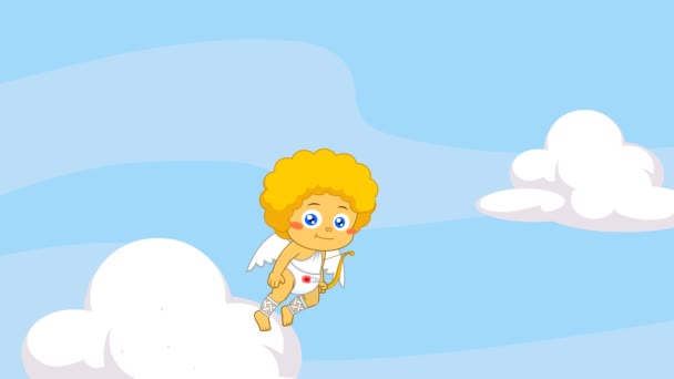 Lindo Bebé Cupido Volando Con Arco Flecha Gráficos Movimiento Vídeo — Vídeos de Stock