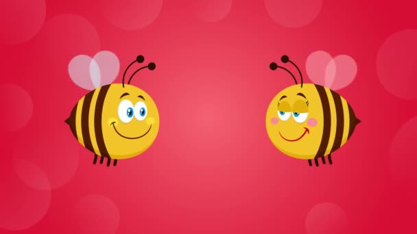 蜜蜂卡通人物与文字坠入爱河 4K具有背景的动画视频运动图形 — 图库视频影像