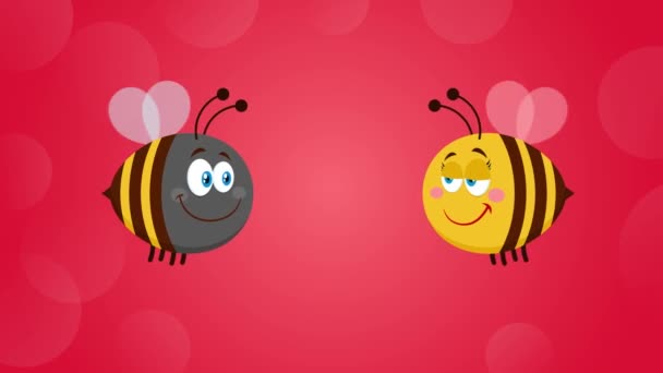 Bee Cartoon Characters Couple In Love With Text. 4K Animation Video Motion Graphics With Background