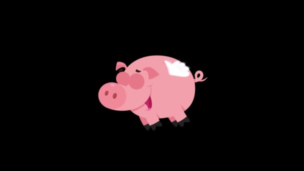 Caráter Dos Desenhos Animados Porco Voando Céu Gráficos Movimento Vídeo — Vídeo de Stock
