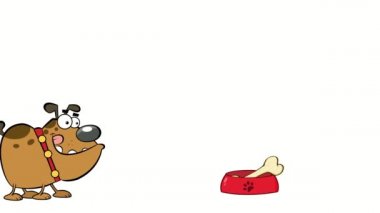 Bulldog Çizgi Film Karakteri Kemik Yeme. Beyaz Arkaplan ile 4K Canlandırma Video Hareketi Grafikleri