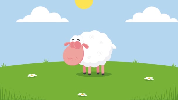 Witte Schapen Cartoon Karakter Grazen Gras Animatie Video Beweging Graphics — Stockvideo