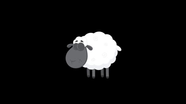 黒羊漫画キャラクター放牧草 4Kアニメーションビデオモーショングラフィックスが黒の背景にループしました — ストック動画