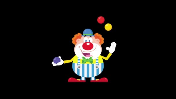 Buffo Clown Personaggio Dei Cartoni Animati Giocoleria Con Palle Grafica — Video Stock