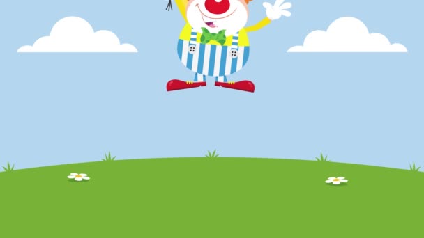 Funny Clown Cartoon Character Balloons Birthday Cake Animation Video Motion — Stock Video