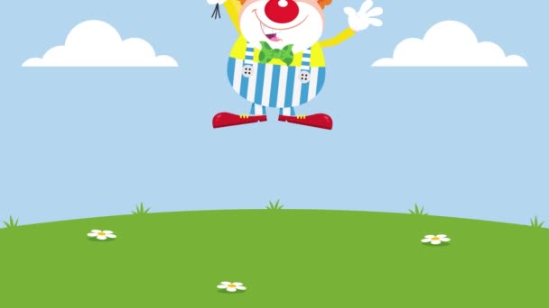Funny Clown Cartoon Character Balloons Birthday Cake Animation Video Motion — Stock video